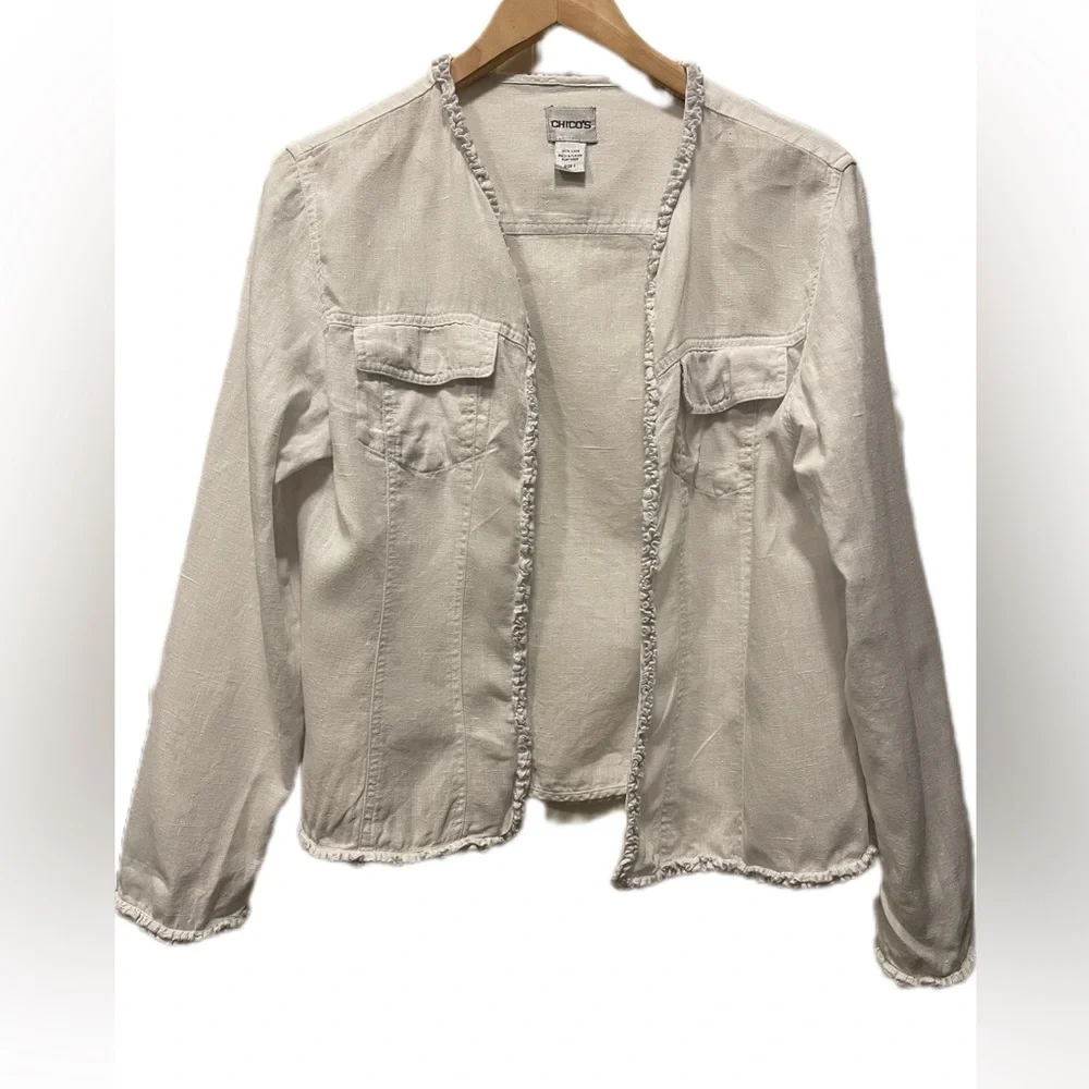 Chico’s 100% Linen Open Blazer – Size 1 (Fits Like Medium)‎